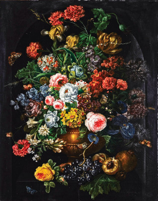 ₴ Репродукція натюрморт від 242 грн.: Квіти у вазі з метеликами