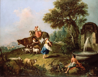 ₴ Репродукция пейзаж от 247 грн.: Пейзаж с фонтаном, фигурами и животными