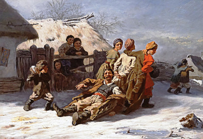 ₴ Репродукція побутовий жанр "П'яного везуть"