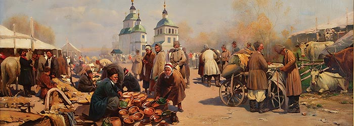 ₴ Репродукция бытовой жанр известного художника "Ярмарка в Полтаве" - Васильковский Сергей Иванович