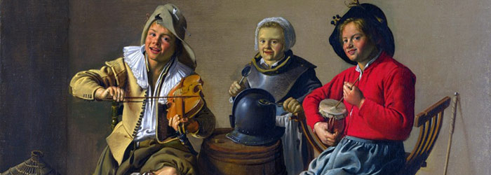 ₴ Репродукція побутового жанру відомого художника "Два хлопчики та дівчинка займаються музикою" - Моленар Ян Мінс