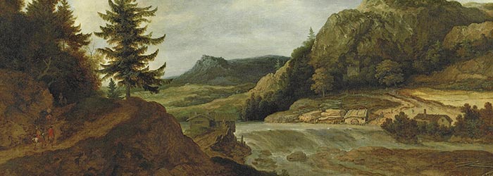 ₴ Репродукція краєвид "Гірський річковий краєвид з мандрівників" - Евердінген Алларта ван