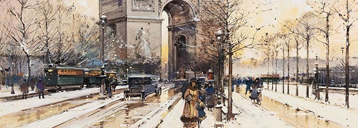 ₴ Репродукция городского пейзажа известного художника "Триумфальная арка под снегом" - Гальен-Лалу Эжен