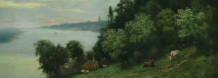 ₴ Репродукция пейзаж известного художника "Закат над рекой" - Орловский Владимир Донатович