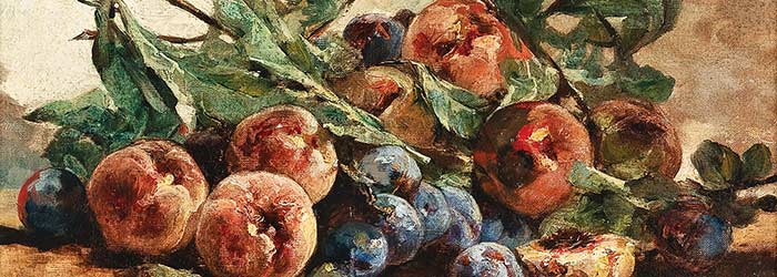 ₴ Репродукция натюрморт от 265 грн.: Сливы и персики - Женнин Джордж