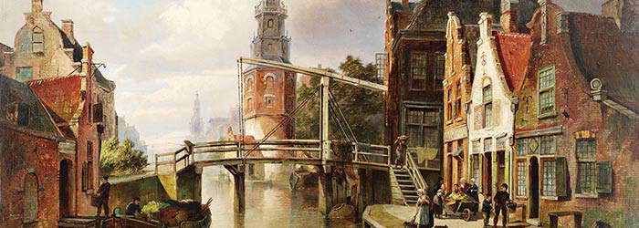 ₴ Репродукция городской пейзаж 319 грн.: Сцена торгового канала – Домерсен Питер Корнелис