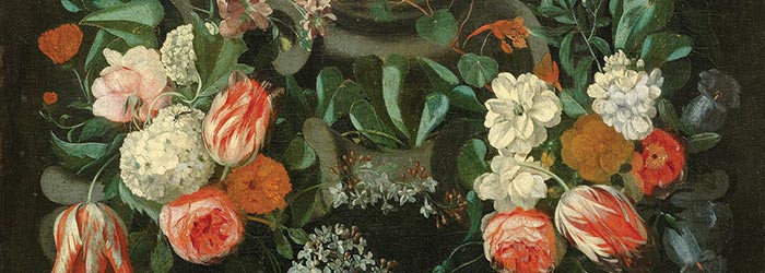 ₴ Репродукция натюрморт от 328 грн.: Цветочная композиция перед каменным картушем - Вербрюгген Гаспар Пеетер Младший