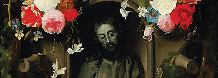 ₴ Репродукция цветочный натюрморт "Гирлянда цветов, окружающая картуш с бюстом Христа" - Тилен Ян Филипп ван