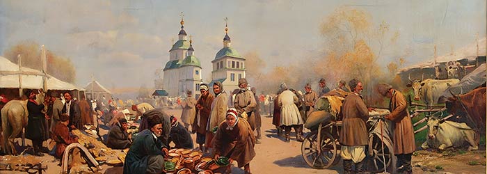 ₴ Репродукция бытовой жанр известного художника "Ярмарка в Полтаве" - Васильковский Сергей Иванович
