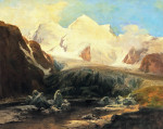 ₴ Репродукция пейзаж от 253 грн.: Вид горного озера с заснеженными горами на фоне
