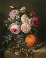 ₴ Репродукція натюрморту від 242 грн: Натюрморт з квітами, апельсинами, трояндами та агрусом