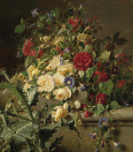₴ Репродукція натюрморту від 223 грн: Квітучі троянди над старою балюстрадою
