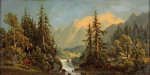 ₴ Репродукция пейзаж от 257 грн.: Пейзаж с альпийским ручьем и оленем