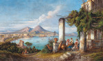 ₴ Репродукция пейзаж от 293 грн.: Вид на Неаполитанский залив с дымящимся Везувием вдали