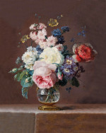 ₴ Репродукція квітковий натюрморт від 329 грн.: Натюрморт із квітів у кришталевій вазі на виступі