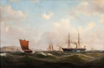 ⚓Репродукция морской пейзаж "Морской пейзаж с тремя кораблями у побережья"