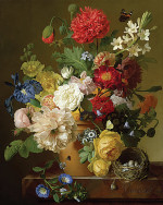 ₴ Репродукція квітковий натюрморт відомого художника "Натюрморт з квіткою на мармуровому бордюрі"