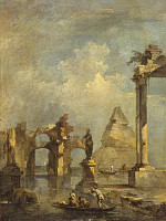 ₴ Репродукция городской пейзаж известного художника "Архитектурная причуда с пирамидой и перемычкой"