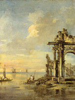 ₴ Репродукция городской пейзаж известного художника "Архитектурная фантазия с римскими руинами и лагуной"