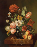 ₴ Репродукция цветочный натюрморт "Натюрморт с персиками и насекомыми"