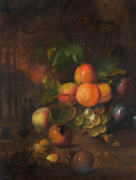 ₴ Репродукция натюрморт художника "Фруктовый натюрморт с пейзажем на заднем плане"