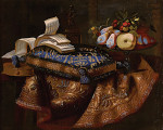 ₴ Репродукция натюрморт "Натюрморт с коврами, фруктами и нотами"