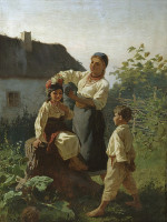 ₴ Репродукция бытовой жанр "Надевают венок"