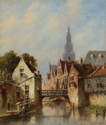 ₴ Репродукция городской пейзаж "Солнечный городской канал, на заднем плане Алкмарский ваагторен"