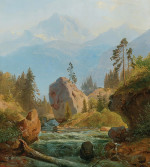 ₴ Репродукция пейзаж "Горный пейзаж с ручьем"