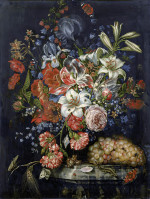 ₴ Репродукция цветочный натюрморт "Натюрморт с цветами и фруктами"