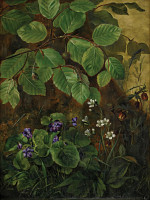 ₴ Репродукция цветочный натюрморт "Фиалки и орешник"