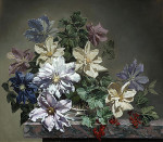 ₴ Репродукция натюрморт "Натюрморт с цветами в стеклянной вазе на мраморном выступе"