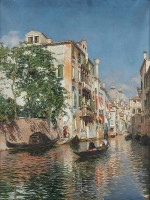 ₴ Репродукция городской пейзаж "Венецианский канал, на расстоянии виднеется базилика Святого Марка"