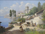 ₴ Репродукция пейзажа известного художника "Анимированный вид в маленьком городке на побережье Амальфи"
