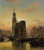 ₴ Репродукция городской пейзаж "Вид на башню Мунт в Амстердаме"