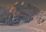 ₴ Репродукция пейзажа известного художника "Зимний горный пейзаж в вечернем свете"