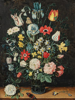 ₴ Репродукция цветочный натюрморт "Натюрморт с цветами и бабочками"