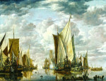 Купить картину морской пейзаж: Корабельный парад с салютирующим флагманцем