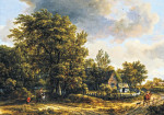 ₴ Картина краєвид відомого художника від 223 грн.: Лісовий краєвид із мандрівниками на дорозі біля котеджу