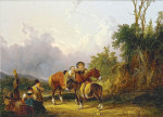 Бытовая живопись: Крестьянская семья с ребенком на коне