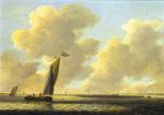 Морской пейзаж: Голландское рыболовное судно в спокойном море, у берега