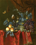 Купить картину натюрморт: Виноград и персики на драпированном столе