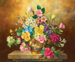 Картина натюрморт от 237 грн.: Розы и другие цветы в вазе с маской льва