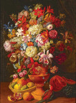 Натюрморт: Цветы, фрукты, попугай
