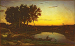 ₴ Репродукция пейзаж от 302 грн.: Пейзаж с видом на озеро и лодочником