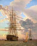 Купить картину морской пейзаж: Русский линейный корабль и фрегат на якоре на рейде Эльсинор