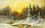 ₴ Репродукція краєвид від 205 грн.: Лісовий зимовий захід сонця