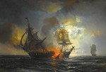 ₴ Картина батального жанра художника от 170 грн.: Морской бой ночью