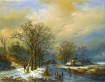 ₴ Картина пейзаж художника от 209 грн.: Зимний пейзаж с собирателями дров на льду