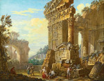 ₴ Репродукция городской пейзаж от 247 грн.: Каприччио классических руин с крестьянами на переднем плане